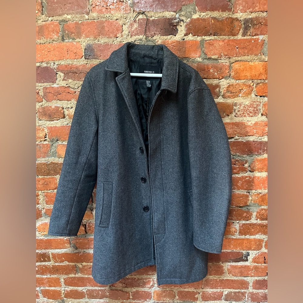Grey Wool Forever 21 Men’s Long Peacoat